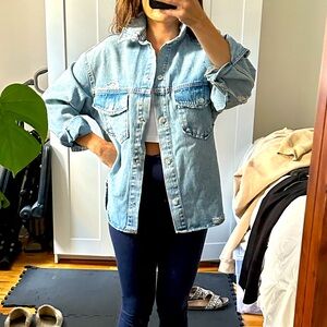 Zara Oversized Distressed Jean Shirt / Jean Jacket
